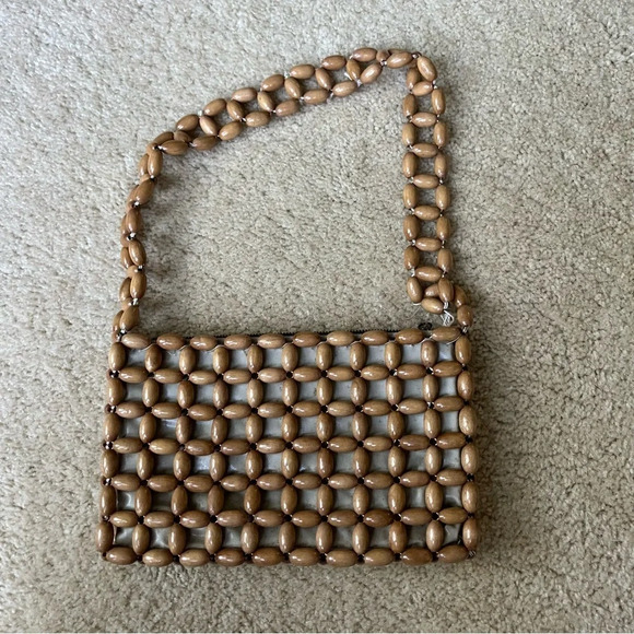 Vintage Small Tan Wooden Bead Japanese Purse - Made In Japan - GUC* (read) - Picture 3 of 11
